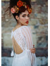 Sheer Bell Sleeve Ivory Lace Keyhole Back Wedding Dress